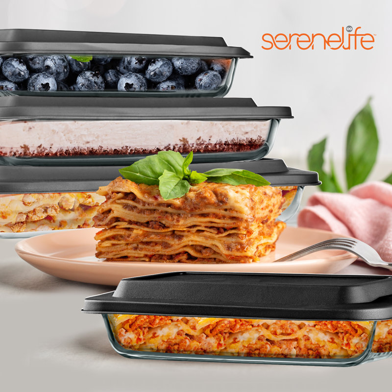 SereneLife 4 Sets Of High Borosilicate Rectangular Glass Bakeware Set With PE Lid Wayfair